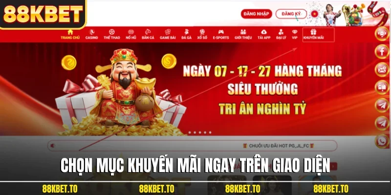 Chọn mục khuyến mãi ngay trên giao diện