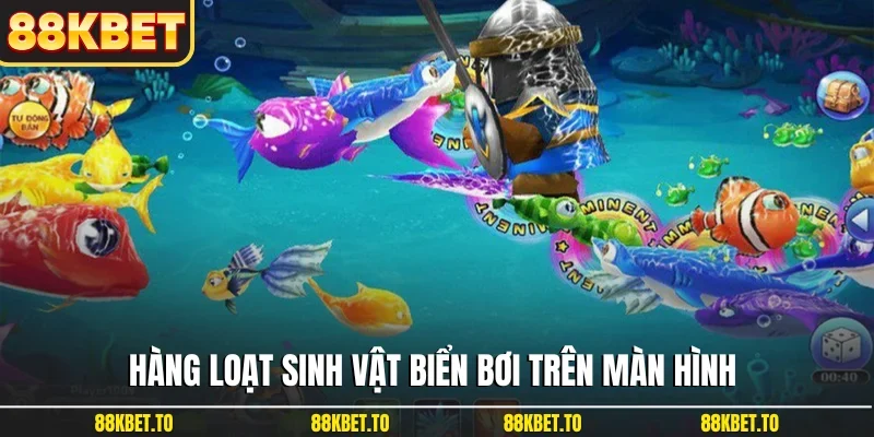 Hàng loạt sinh vật biển bơi trên màn hình