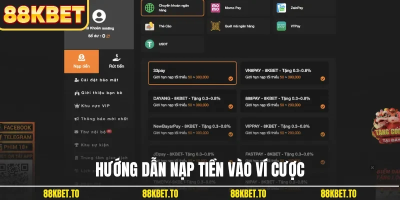 Hướng dẫn nạp tiền vào ví cược
