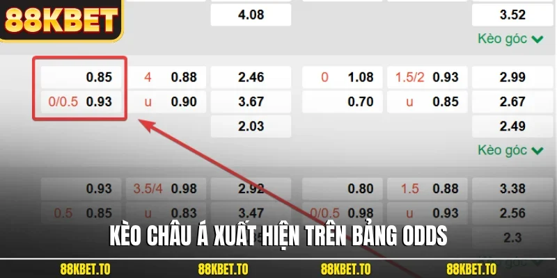 Kèo châu Á xuất hiện trên bảng odds