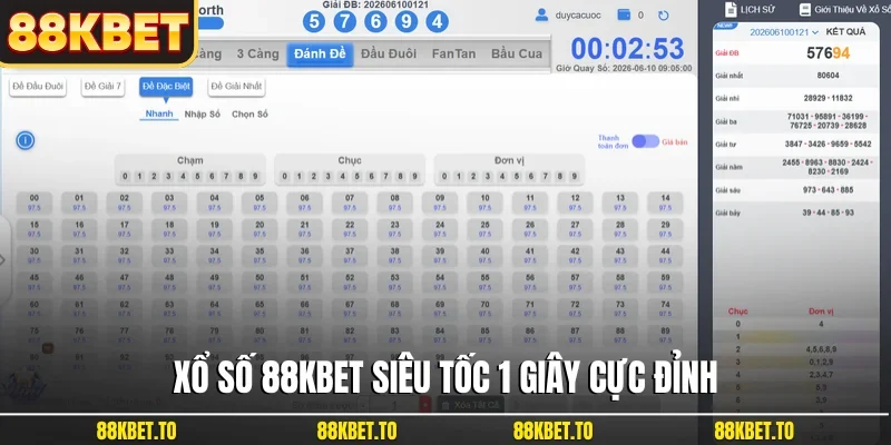Xổ số 88KBET siêu tốc 1 giây cực đỉnh